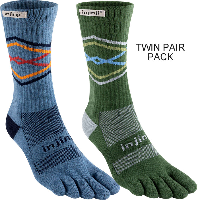 Injinji Men's Mid-Weight Trail Run Crew Length Toe Socks TWIN PACK (INJ-TR-CR-TWIN)
