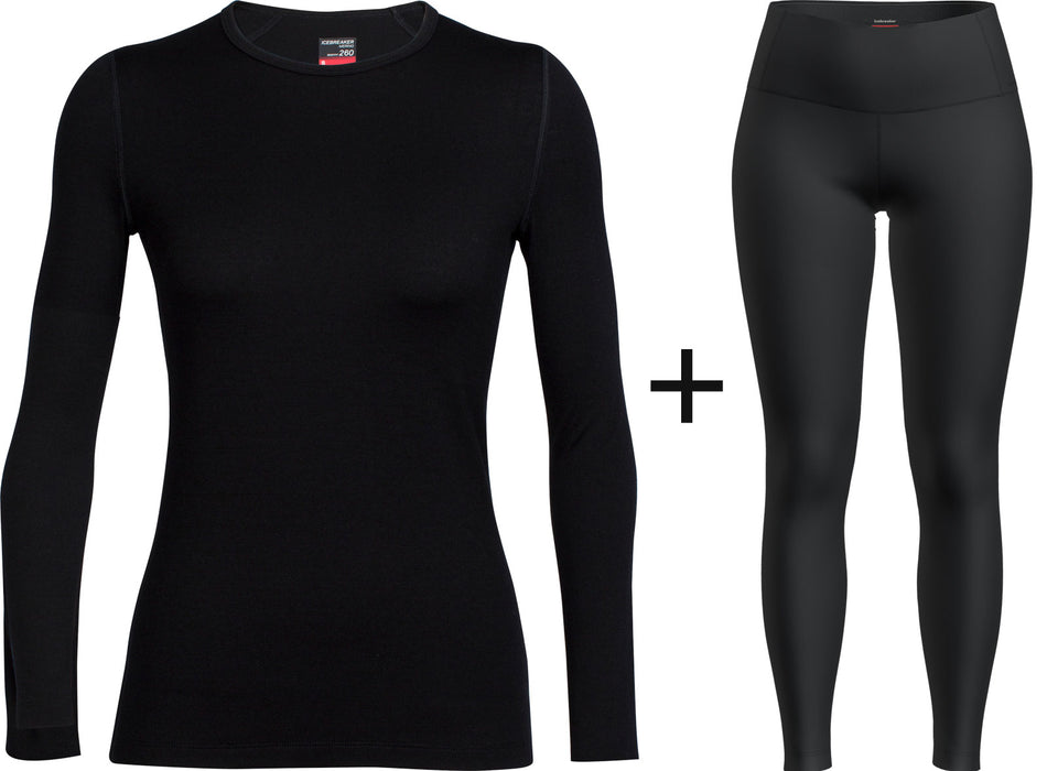 Women's Icebreaker Merino 260 Tech Crew Neck Top + Tights COMBO