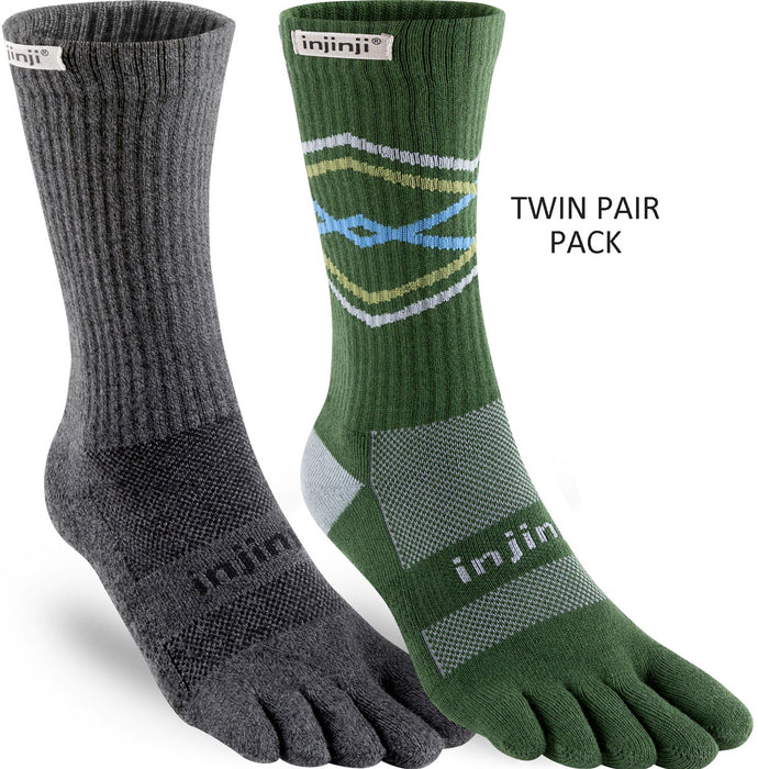 Injinji Men's Mid-Weight Trail Run Crew Length Toe Socks TWIN PACK (INJ-TR-CR-TWIN)