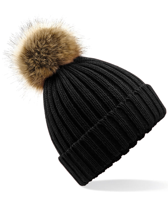 Kids' Snowfall Rib Knit Acrylic Pom Beanie {B412A}