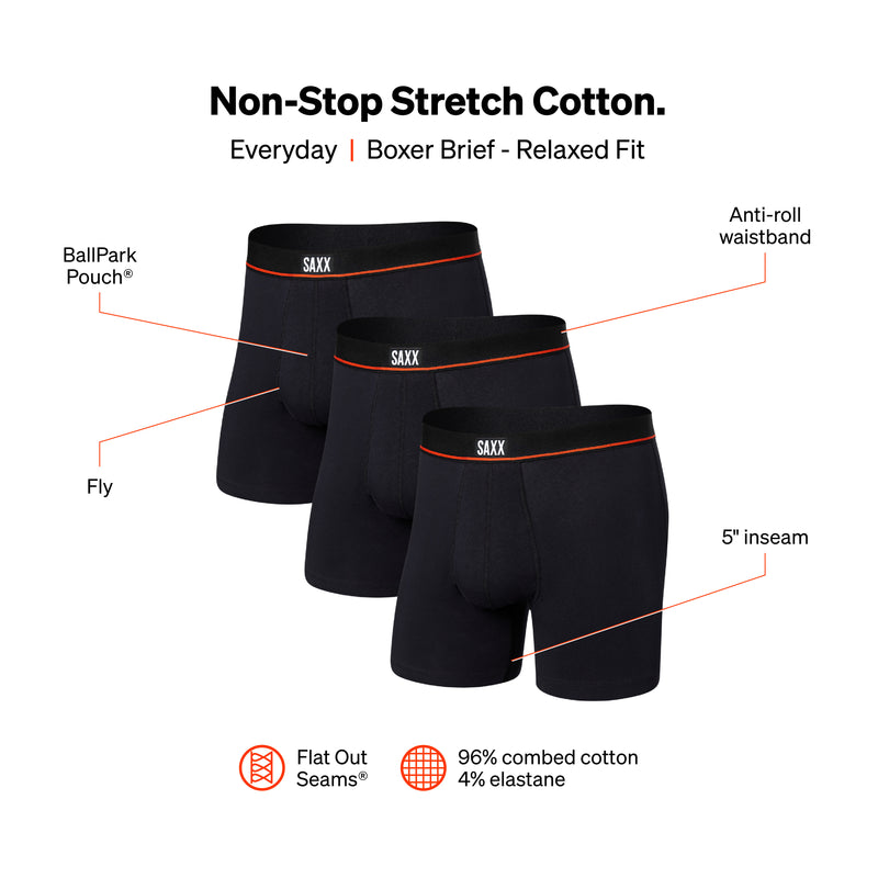 SAXX Men's Non-Stop Stretch Cotton 5" Boxer Briefs TRIPLE PACK {SAXX-PP3J}