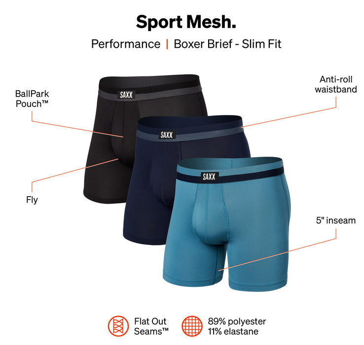 Men's SAXX Sport Mesh 5" Underwear TRIPLE PACK {SAXX-PP3N}