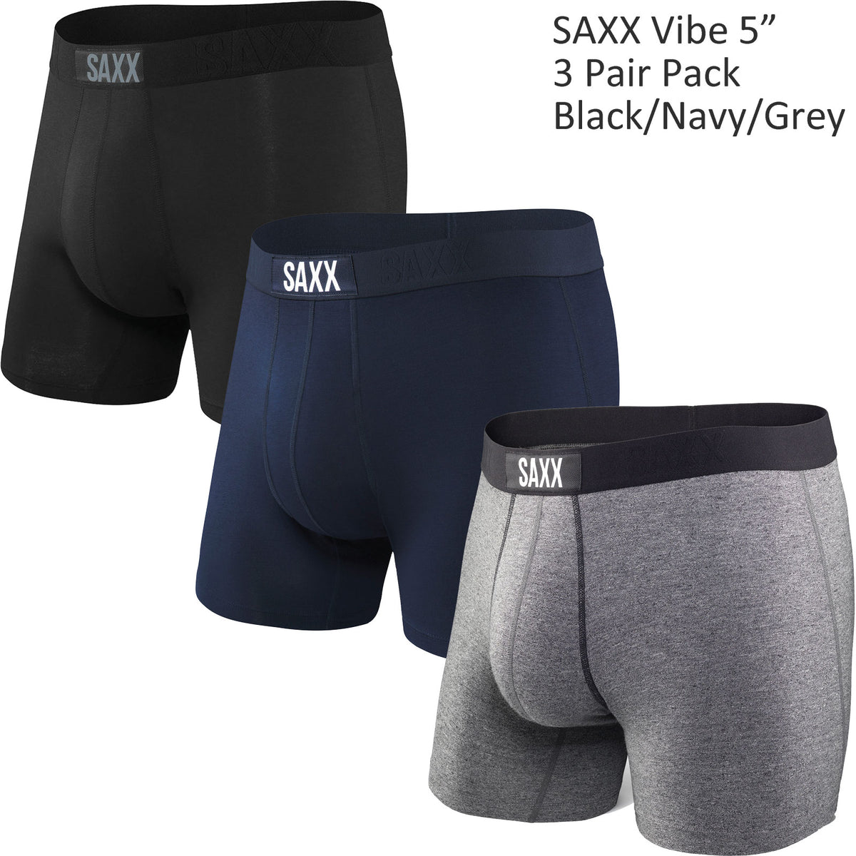 SAXX Men's Vibe 5 Boxers 3-PAIR PACK  SAXX Vibe Multi-Pack — Baselayer Ltd